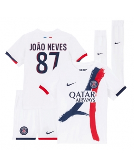 Billige Fotballdrakt Paris Saint-Germain Joao Neves #87 Replika Bortedraktsett Barn 2025-26 Kortermet (med bukser)